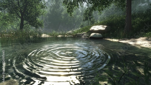Wallpaper Mural Peaceful forest pond, ripples, sunlight. Torontodigital.ca