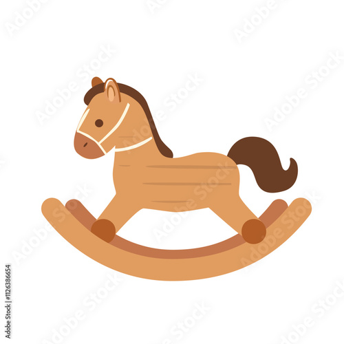 Baby rocking horse clipart. Wooden toy for toddlers or kids. Baby toy or baby element concept. Flat vector in cartoon style isolated on white background.