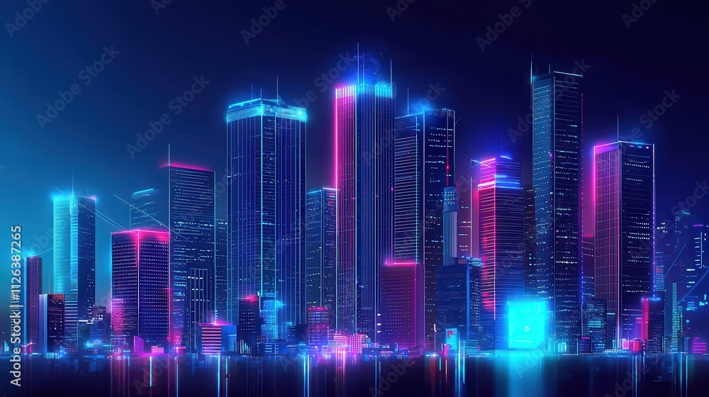 Futuristic Cyberpunk Cityscape with Neon Lights and Skyscrapers at Night Vibrant Urban Digital Artwork Futuristic Cyberpunk Cityscape with Neon Lights and Skyscrapers at Night Vibrant Urban Digital Artwork