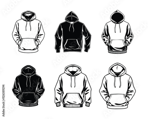 set of hoodie or sweater icon black line vector illustration isolated background, hoodie vector mockup