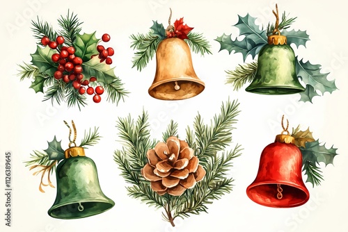 Set of Christmas bells and plant compositions