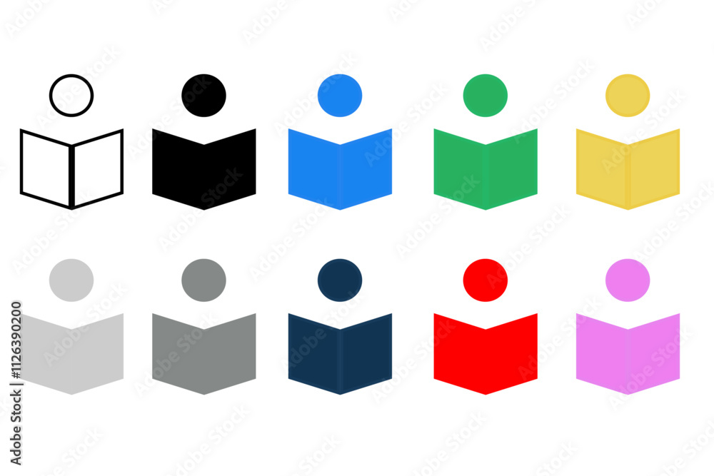 Fototapeta premium Read book icon set. Person reading book vector illustration.