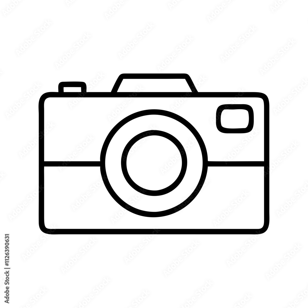 camera icon, technology vector icon, electronic vector illustration - black outline icon of camera symbolizing technology, electronic, and evolution in simple design. camera icon, technology vector icon, electronic vector illustration - black outline icon of camera symbolizing technology, electronic, and evolution in simple design.