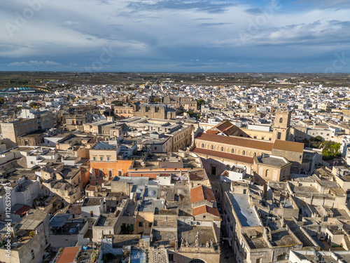 Aerial drone view of the old town center in Nardò, a town in Puglia, southern Italy. photo