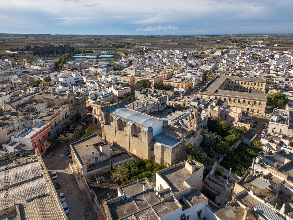Fototapeta premium Aerial drone view of the old town center in Nardò, a town in Puglia, southern Italy.
