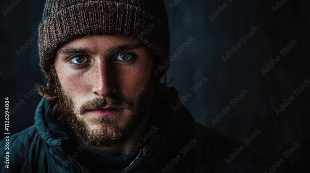 portrait of a young man with a beard and hat portrait of a young man with a beard and hat