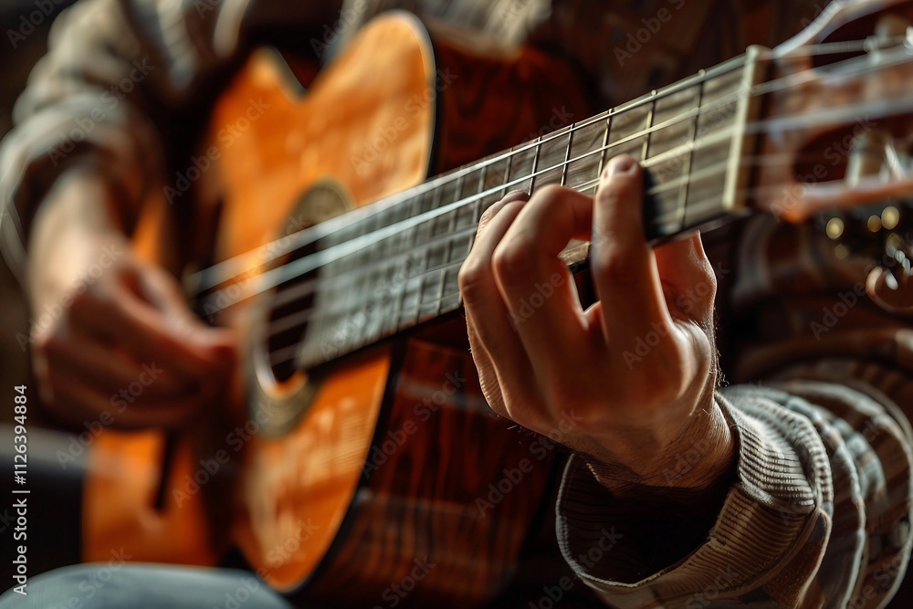 Generative AI Image of a Guitarist Performing with Acoustic Guitar Generative AI Image of a Guitarist Performing with Acoustic Guitar