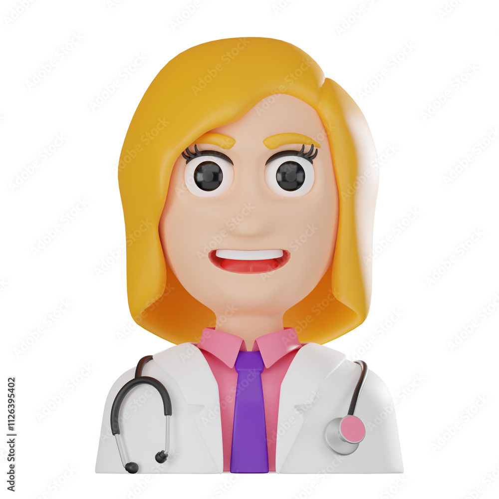 3D Icon Professional Doctor woman Avatar with Medical Attire and Stethoscope 3D Icon Professional Doctor woman Avatar with Medical Attire and Stethoscope