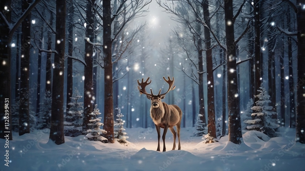 reindeer in a magical winter snowy forest reindeer in a magical winter snowy forest