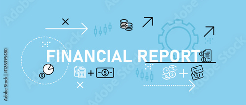 Financial report flat color header layout business document of income statements balance sheets accounting cash flow corporate finance page