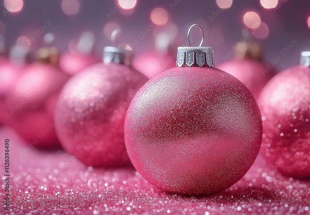 Christmas balls on a table in pink. Christmas balls on a table in pink.