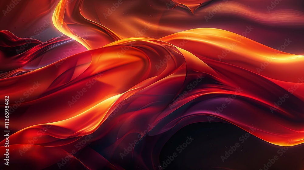 Abstract fiery red and orange flowing fabric, dynamic waves of light. Abstract fiery red and orange flowing fabric, dynamic waves of light.