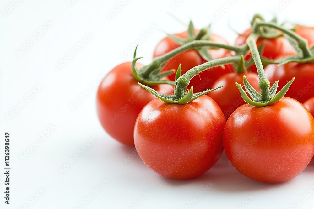 Bright red tomatoes on vine with white background Bright red tomatoes on vine with white background