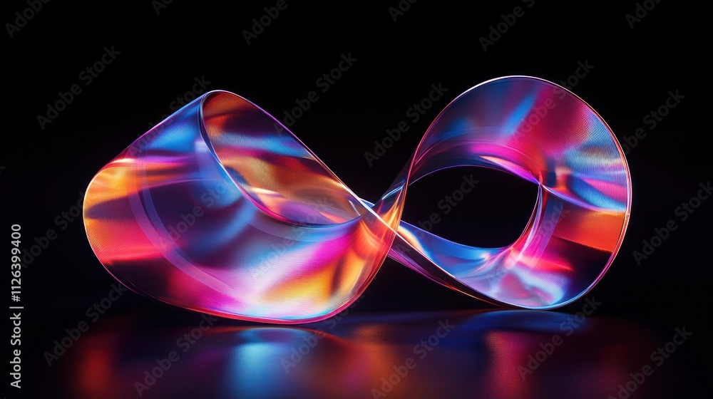 A colorful, abstract infinity symbol illuminated against a dark background. A colorful, abstract infinity symbol illuminated against a dark background.
