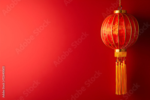 Red lantern hanging against a red background.