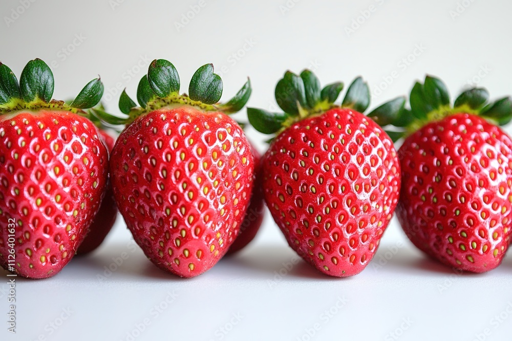 Fresh red strawberries in a row on white background Fresh red strawberries in a row on white background