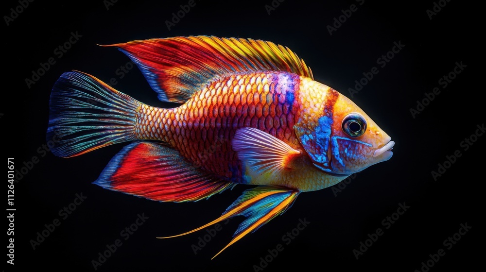 Paradise fish, black background. Generative AI Paradise fish, black background. Generative AI