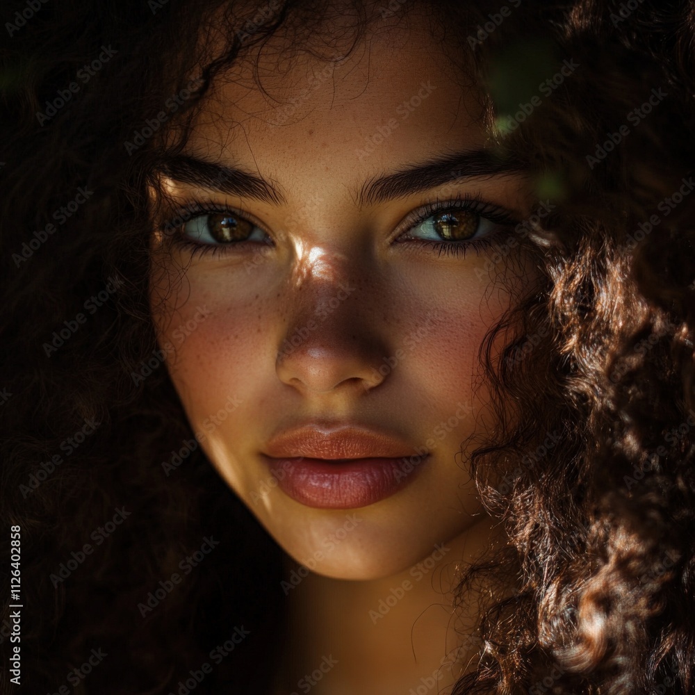 portrait of a woman with curly hair in natural light portrait of a woman with curly hair in natural light