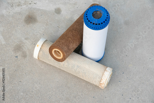 Dirty used filter cartridge set used water filter core