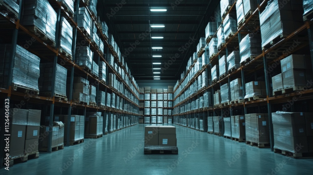 Obraz premium warehouse interior with stacked pallets and boxes