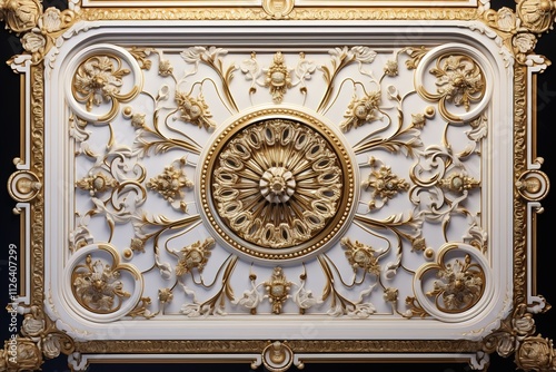 3d rendering beautiful golden relief isolated on white. luxury carving decoration of architecture. classic interior detail made of gold. Upholstery
