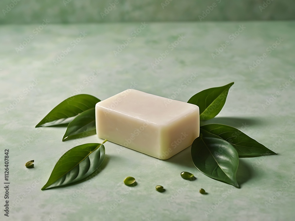 Natural Herbal Soap Bar with Green Leaves Natural Herbal Soap Bar with Green Leaves