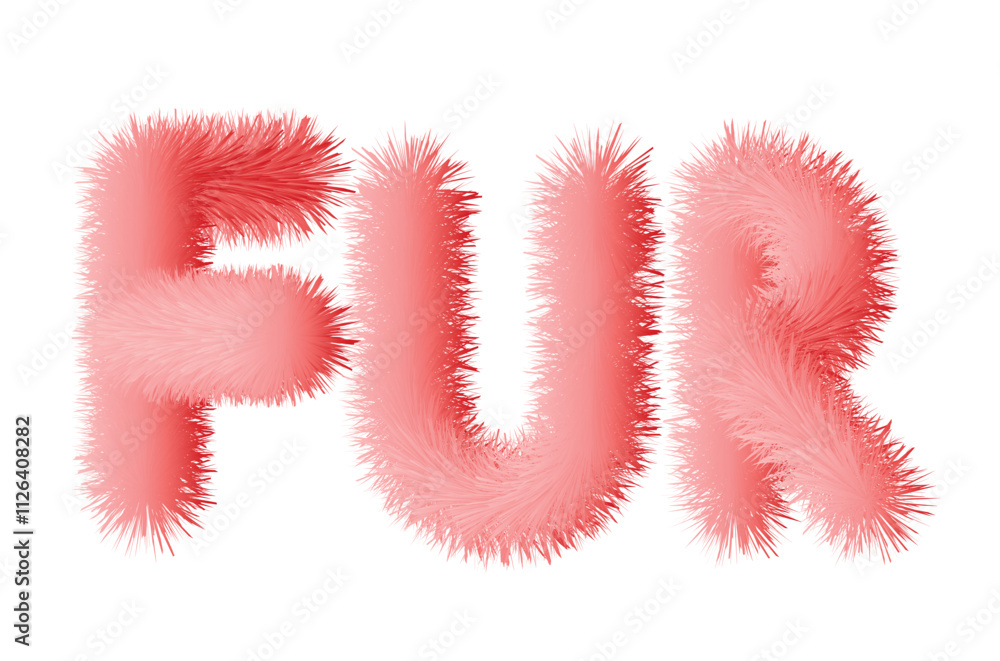 Fur fluffy text. Vector illustration of soft lettering, orange text Fur Fur fluffy text. Vector illustration of soft lettering, orange text Fur