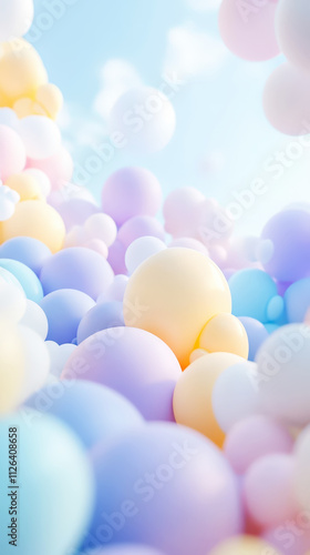 Wallpaper Mural Aesthetic pastel background of soft floating spheres. Purple, yellow, blue colours. Copy space. Generative AI Torontodigital.ca