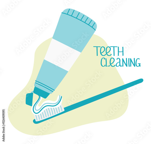 Toothpaste with brush. Vector illustration with toothpaste on brush.