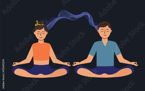 Fotografija Man woman in lotus position with supernatural mental connection for telepathy an