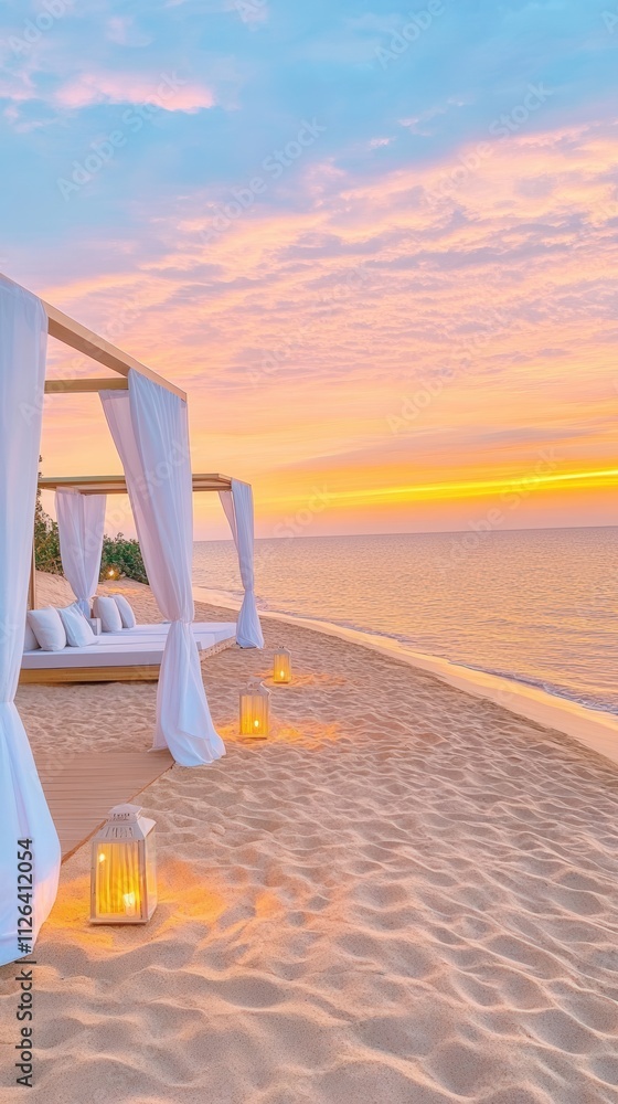 Fototapeta premium Tranquil Beachfront Setup with Private Cabanas