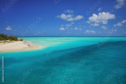 Sandy beach at the tip of Mouli Island in Ouvea lagoon, Loyalty Islands, New Caledonia.