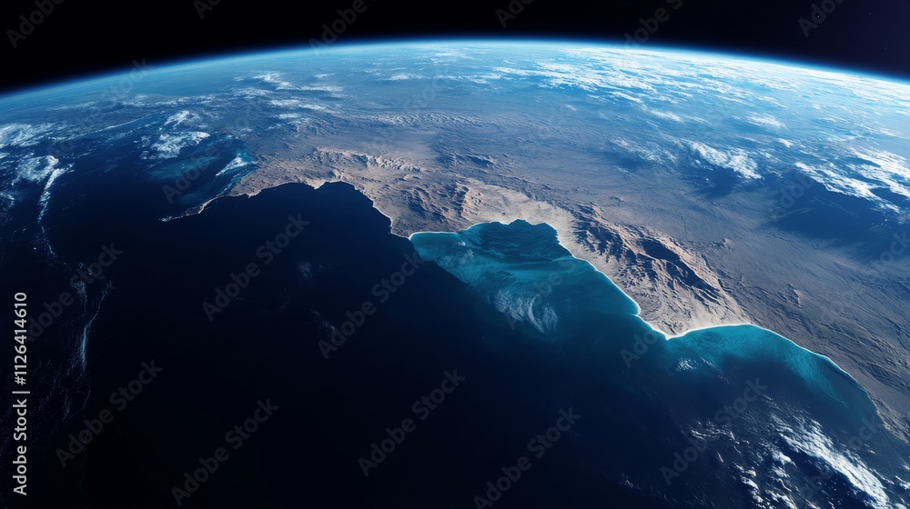 Fototapeta premium Ultra detailed, photorealistic view of Earth from space at dawn