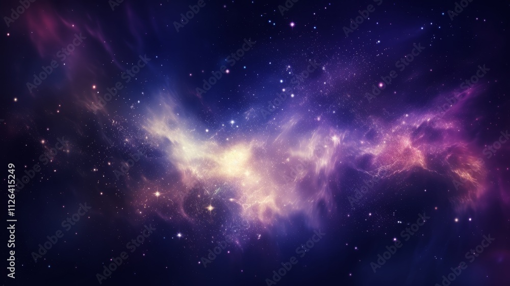 Naklejka premium Mystical galaxy with stars, mesmerizing cosmic scene, vivid and colorful space nebula, ethereal night sky