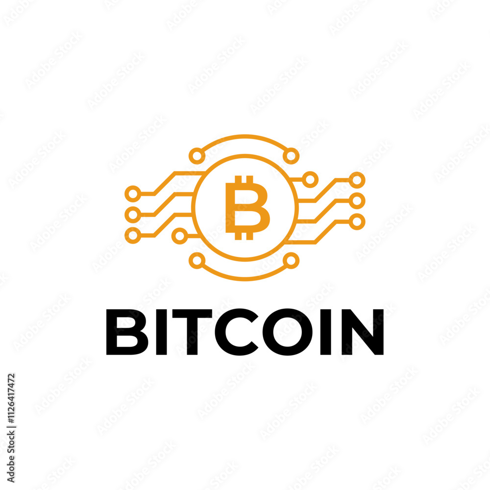 Bitcoin logo concept. Cryptocurrency logo sign. Digital money flat style vector illustration. Bitcoin logo concept. Cryptocurrency logo sign. Digital money flat style vector illustration.