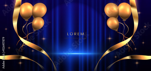 Stage elegant blue background with curtain background and lighting effect.