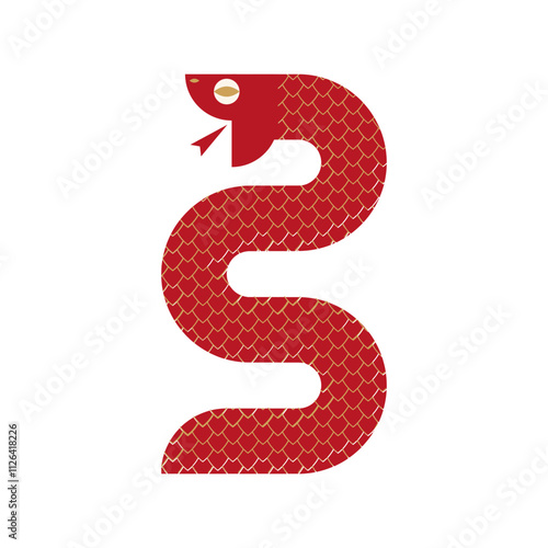 Chinese new year 2025 year of the Snake. Red Snake svg illustration. Traditional zodiac sign. Lunar new year geometric snake