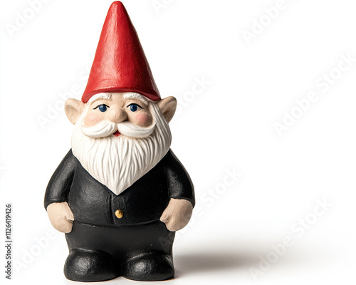 Colorful garden gnome figurine isolated on white background.