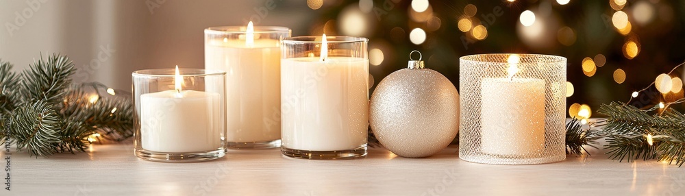 Elegant holiday table setting with candles cozy home closeup view Elegant holiday table setting with candles cozy home closeup view