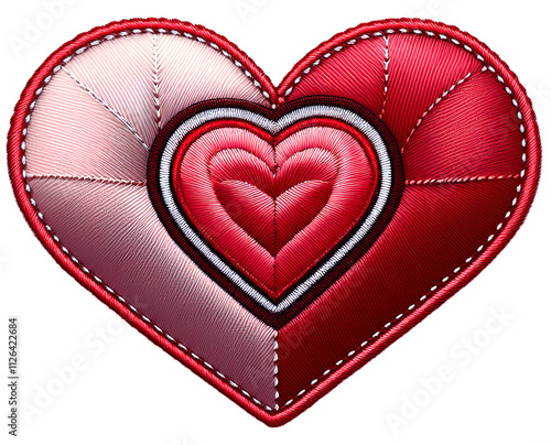 heart embroidered patch badge. isolated on a transparent background, PNG.