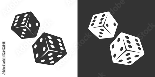 Game dice graphic icons set. Two signs isolated on white and black backgrounds. Vector illustration