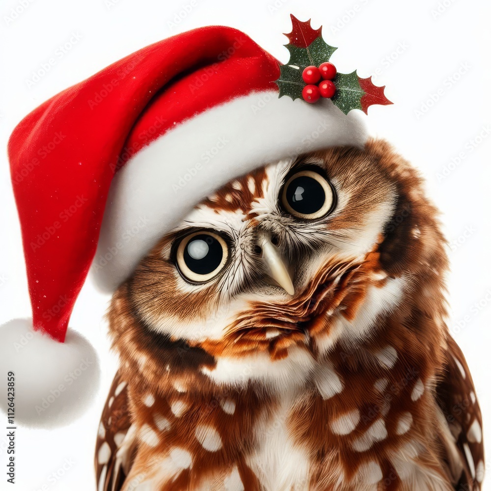 funny owl with tilted head in santa claus hat on white isolated background
funny owl with tilted head in santa claus hat on white isolated background