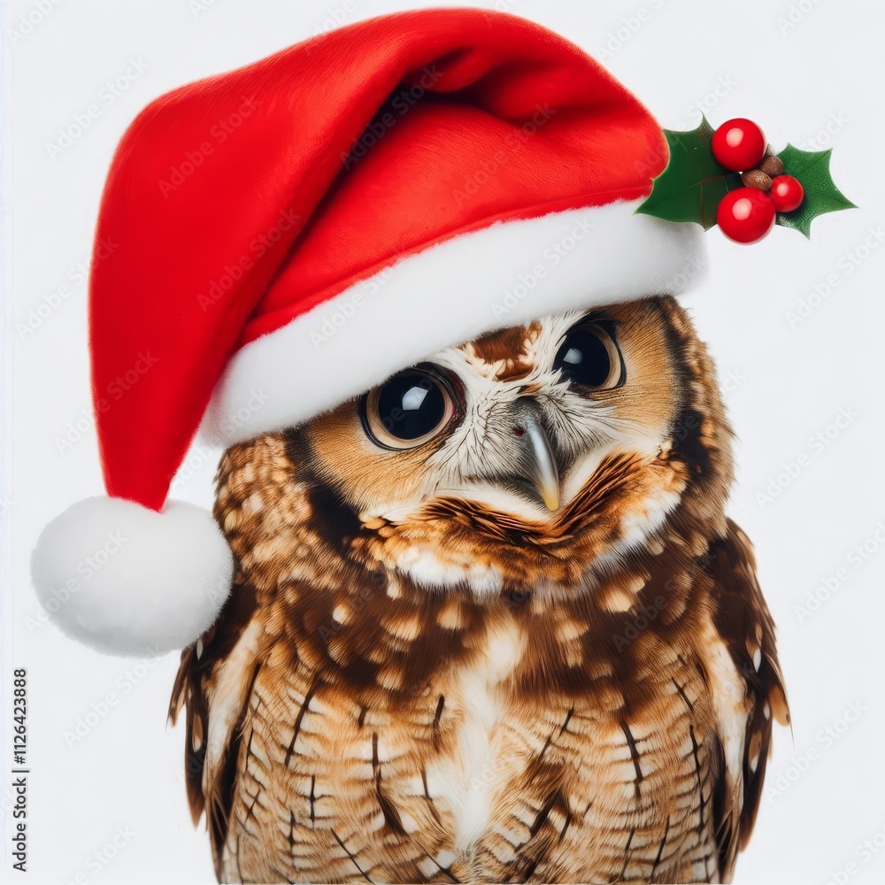 funny owl with tilted head in santa claus hat on white isolated background
funny owl with tilted head in santa claus hat on white isolated background