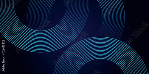 Blue abstract background with glowing circles. Swirl circular lines pattern. Geometric spiral. Twirl element. Modern graphic design. Futuristic technology concept.