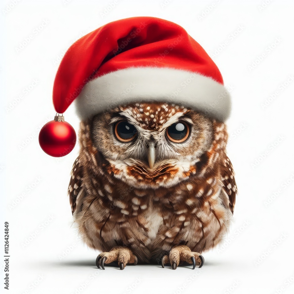funny owl with tilted head in santa claus hat on white isolated background
funny owl with tilted head in santa claus hat on white isolated background