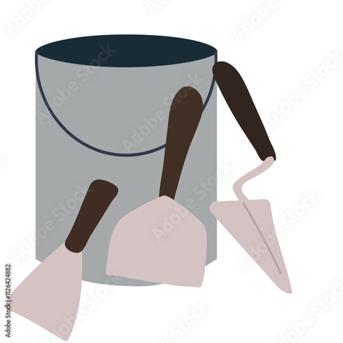 Spattle,  scraper, cutoff,  bucket, hardware tool flat icon, spatula, isolated on a white background. Plaster spatula. Putty Knife. Construction tool. Spackling instrument. Spatula for finishing work.