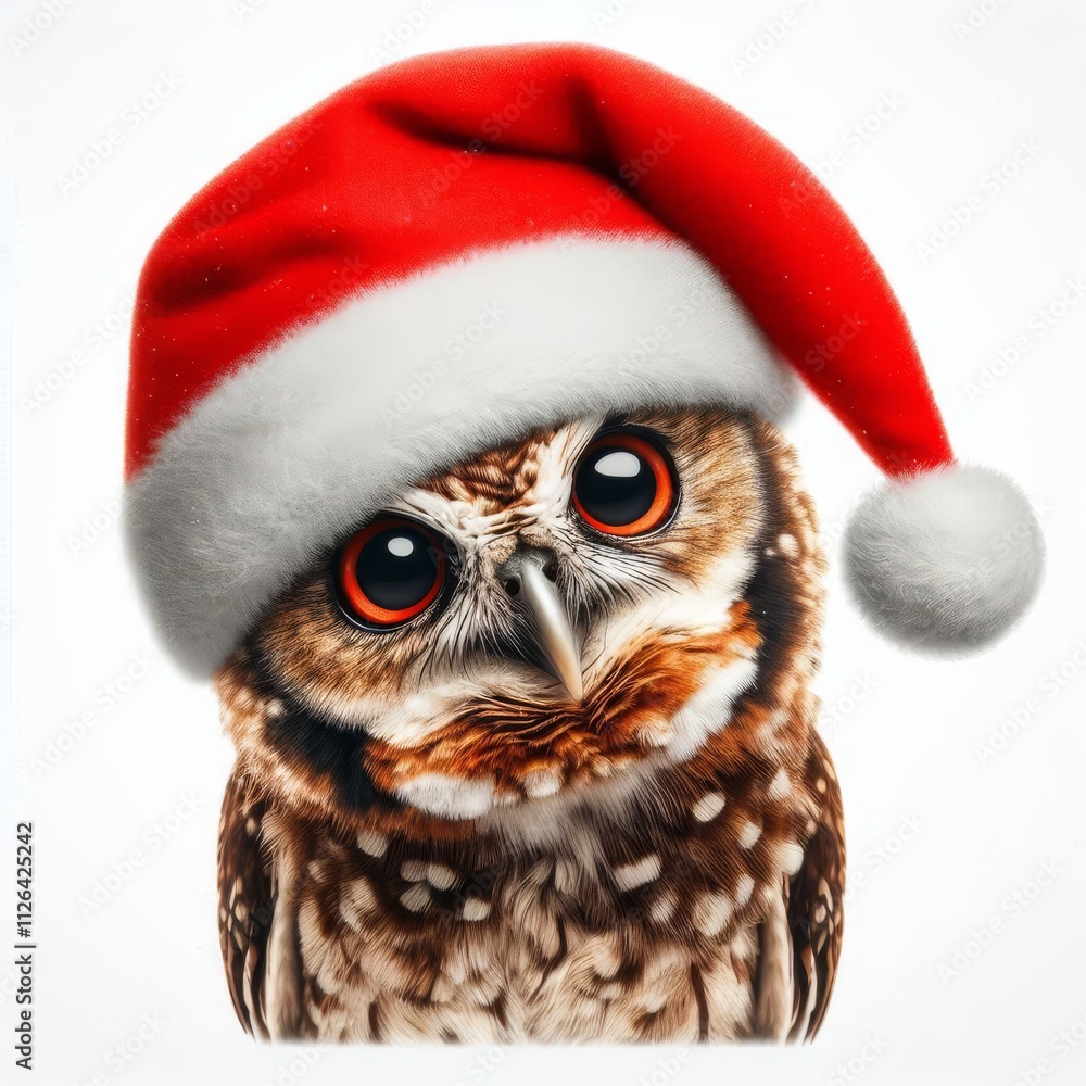funny owl with tilted head in santa claus hat on white isolated background
funny owl with tilted head in santa claus hat on white isolated background