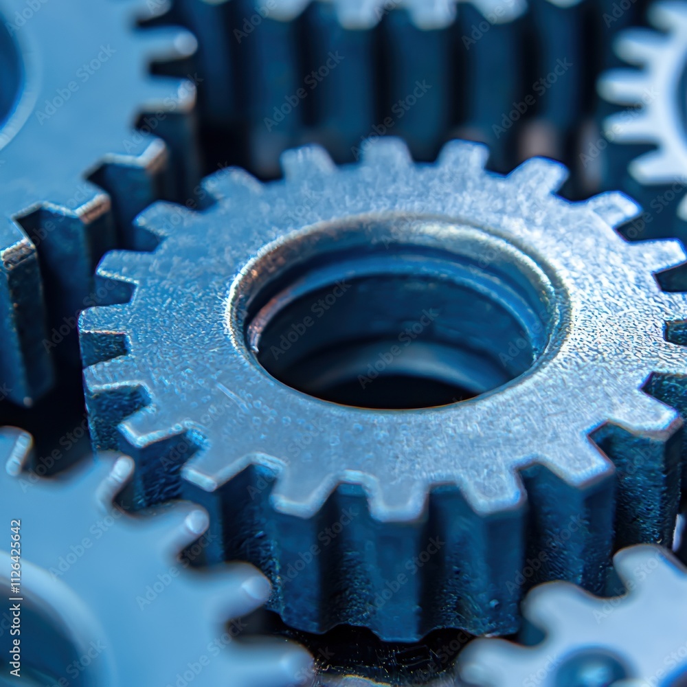 Interlocking Blue Gears Teamwork Mechanism Technology Interlocking Blue Gears Teamwork Mechanism Technology