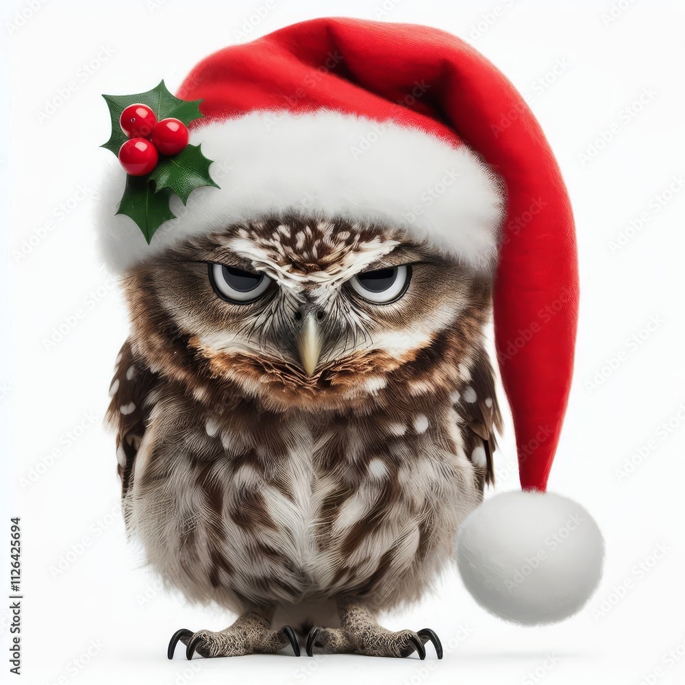 funny owl with tilted head in santa claus hat on white isolated background
funny owl with tilted head in santa claus hat on white isolated background