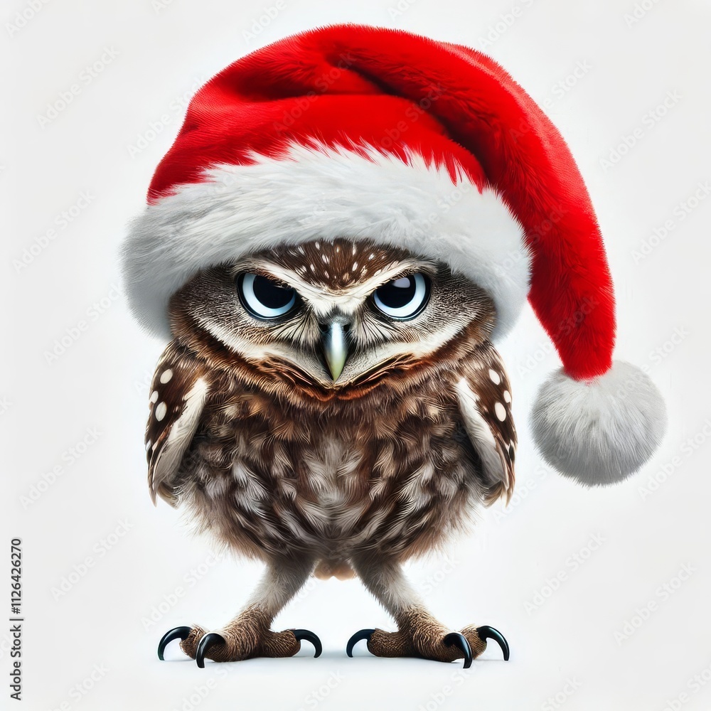 funny owl with tilted head in santa claus hat on white isolated background
funny owl with tilted head in santa claus hat on white isolated background